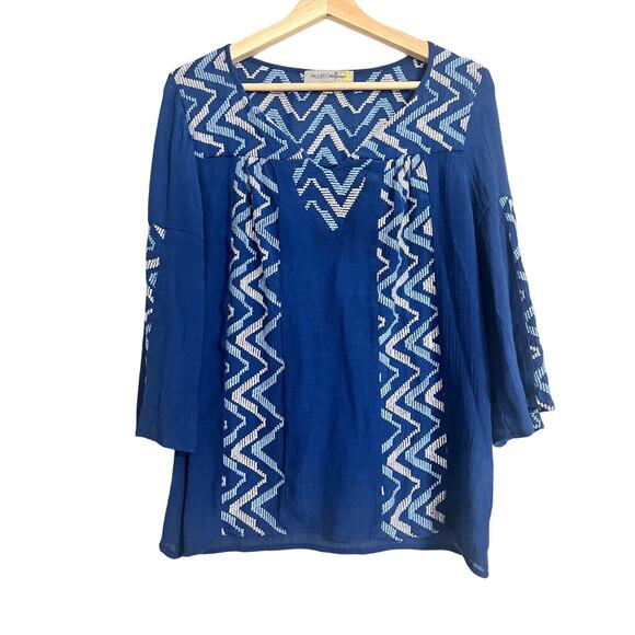 Fig & Flower Tops - Fig & Flower Blue Embroidered Top Petite Large